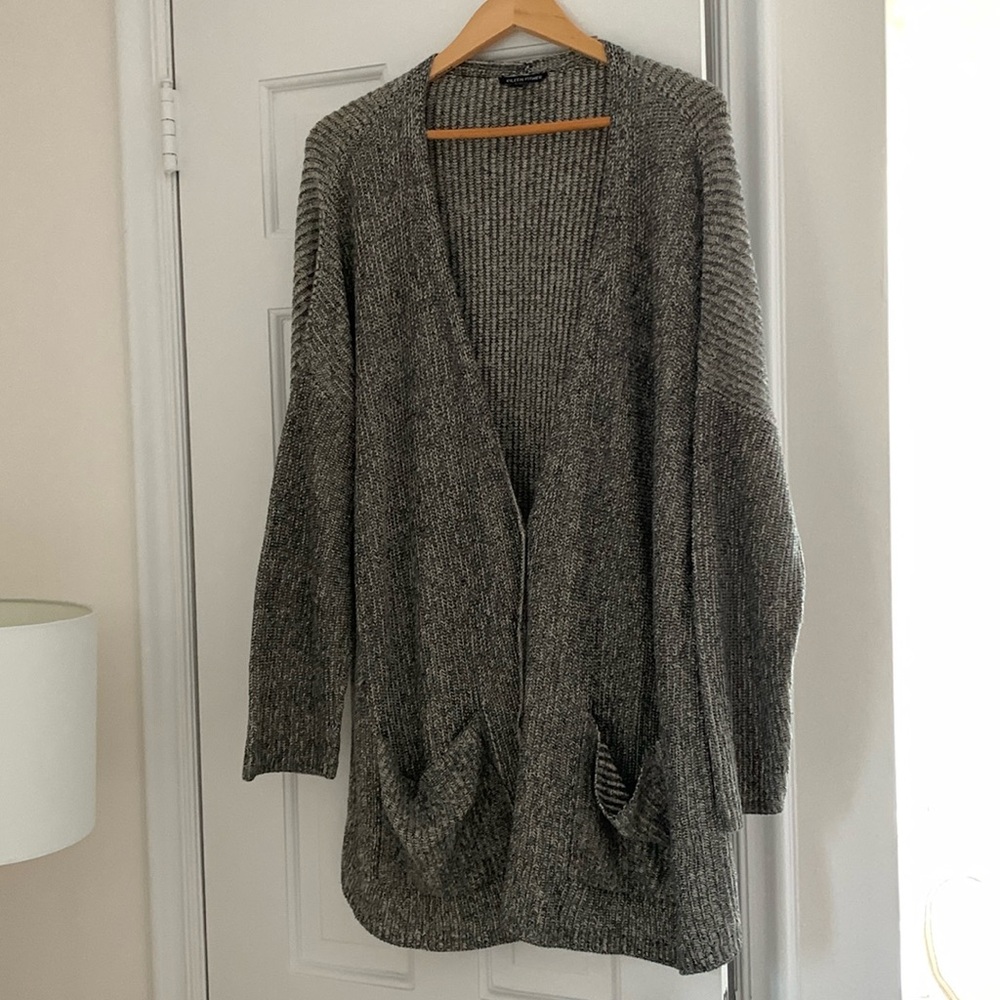 Eileen Fisher grey black tweed Cardigan XL